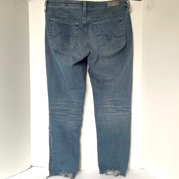 AG Prima Mid Rise Cigarette Crop Jean Womens 31 Blue Distressed Raw Hem Stretch - Picture 2 of 10